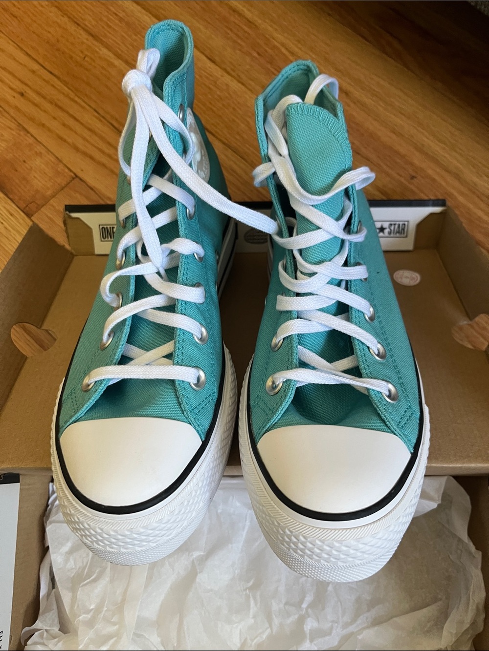 Women’s Converse Chuck Taylor All Star High Top Sneakers Teal Aqua Platform - Picture 2 of 3